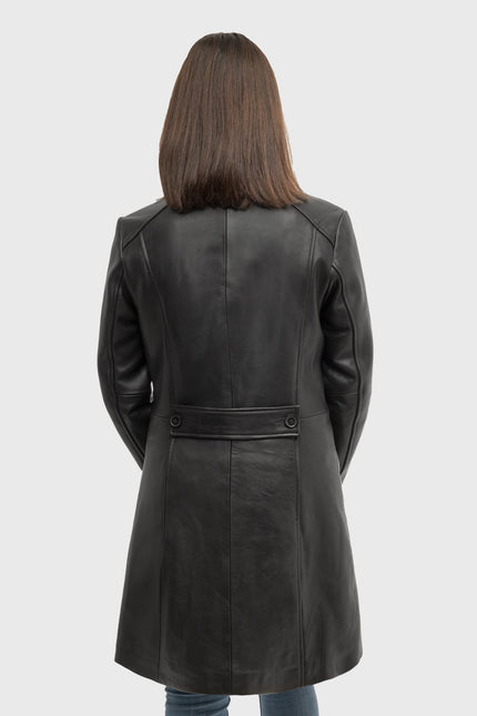 FM Women's 3/4 Length Lambskin Leather Fashion Trench Coat