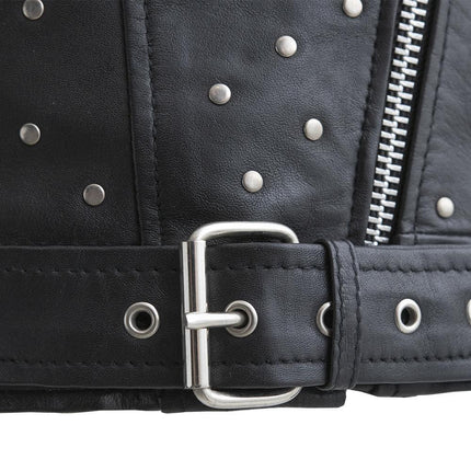 FM Women's Lambskin Leather Asymmetrical Studded Leather Biker Jacket