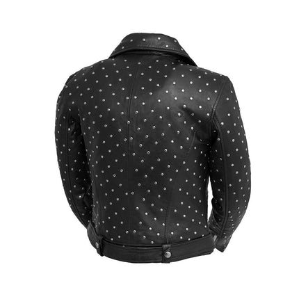 FM Women's Lambskin Leather Asymmetrical Studded Leather Biker Jacket