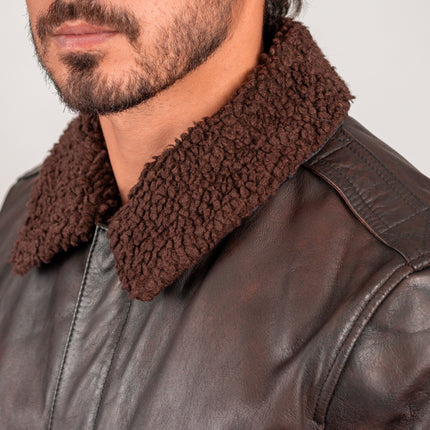 FM Men's Brown A2 Leather Bomber Jacket w/ Fur Collar