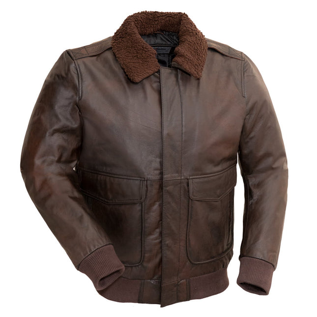 FM Men's Brown A2 Leather Bomber Jacket w/ Fur Collar