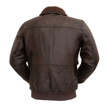 FM Men's Brown A2 Leather Bomber Jacket w/ Fur Collar