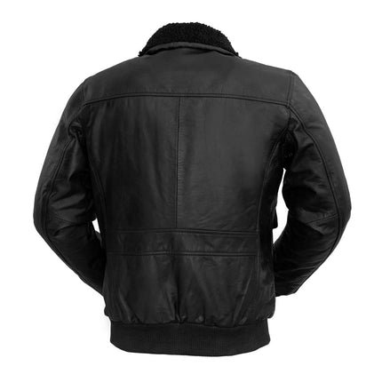 FM Men's Black Aviator Leather Bomber Jacket w/ Removable Fur Collar