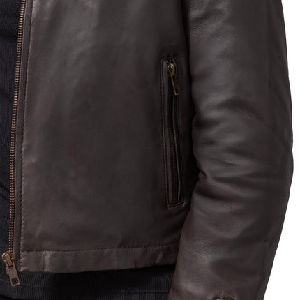 FM Women's Shearling Collar Moto Brown Leather Jacket