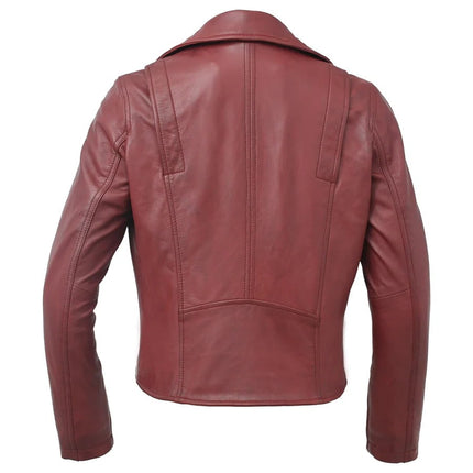 FM Women's Oxblood Asymmetrical Biker Style Leather Jacket