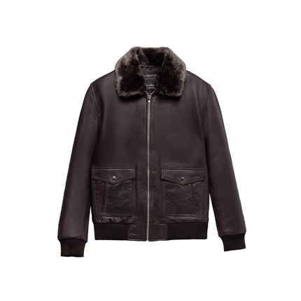 FM Women's Brown Leather Bomber Jacket w/ Fur Collar