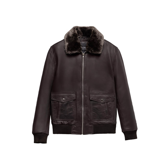 FM Women's Brown Leather Bomber Jacket w/ Fur Collar