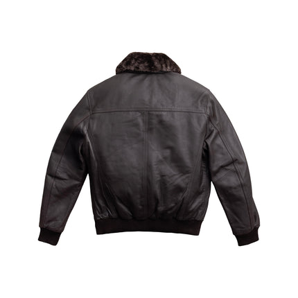 FM Men's Sheepskin A2 Brown Leather Bomber Jacket with Fur Collar
