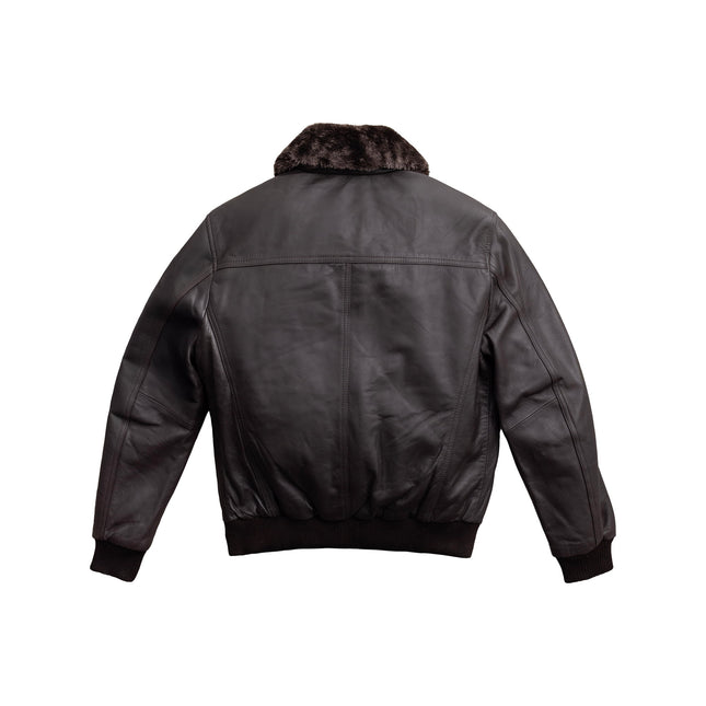 FM Men's Sheepskin A2 Brown Leather Bomber Jacket with Fur Collar
