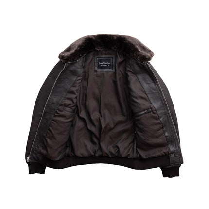 FM Women's Brown Leather Bomber Jacket w/ Fur Collar