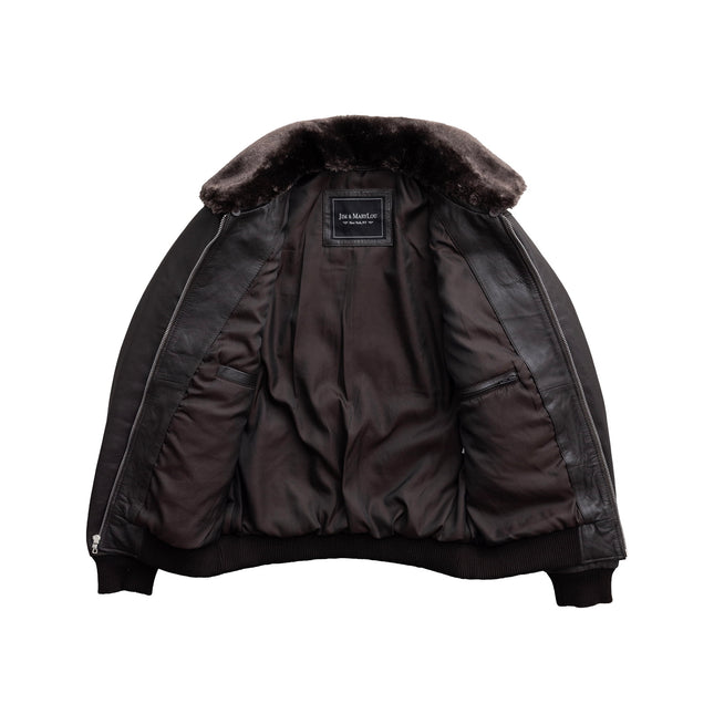FM Women's Brown Leather Bomber Jacket w/ Fur Collar