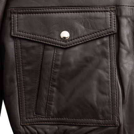 FM Women's Brown Leather Bomber Jacket w/ Fur Collar