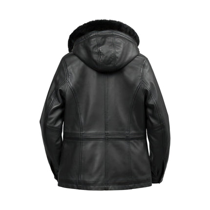 FM Women's Black Faux Fur Hooded Leather Coat