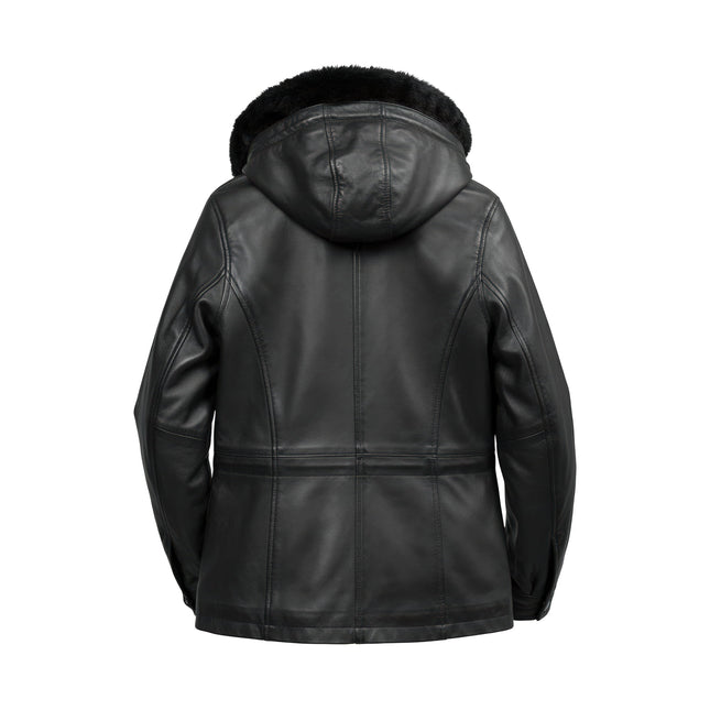 FM Women's Black Faux Fur Hooded Leather Coat