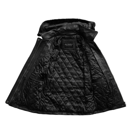 FM Women's Black Faux Fur Hooded Leather Coat