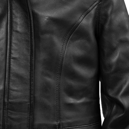 FM Women's Black Faux Fur Hooded Leather Coat