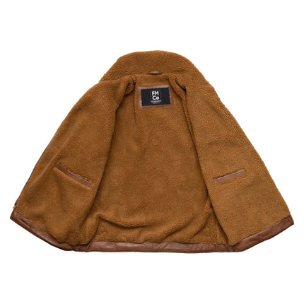 FM Women's Asymmetrical Zipper Brown Leather Shearling Jacket