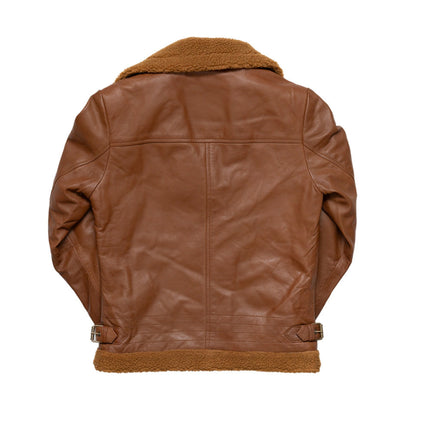 FM Women's Asymmetrical Zipper Brown Leather Shearling Jacket