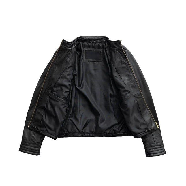 FM Women's Black Lambskin Leather Moto Fashion Jacket