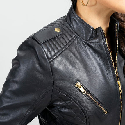 FM Women's Black Lambskin Leather Moto Fashion Jacket
