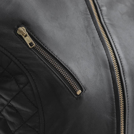 FM Women's Black Lambskin Leather Moto Fashion Jacket