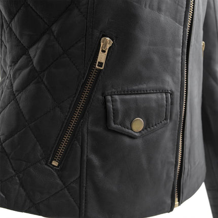 FM Women's Black Lambskin Leather Moto Fashion Jacket