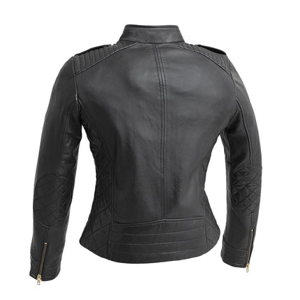FM Women's Black Lambskin Leather Moto Fashion Jacket