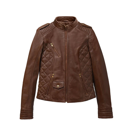 FM Women's Brown Lambskin Leather Moto Fashion Jacket