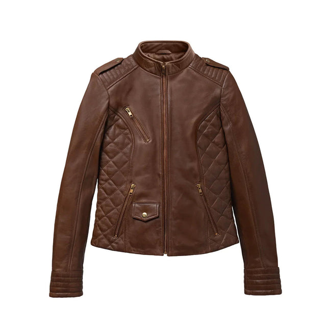 FM Women's Brown Lambskin Leather Moto Fashion Jacket