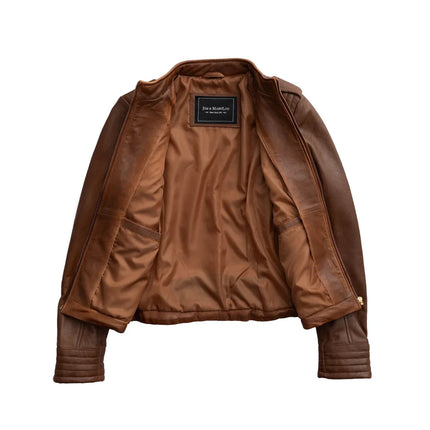 FM Women's Brown Lambskin Leather Moto Fashion Jacket