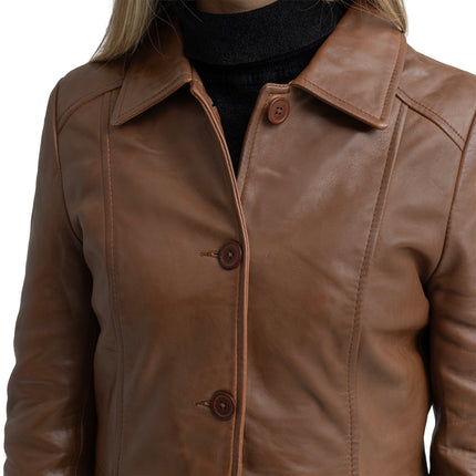 FM Women's Brown Lambskin Leather Trench Coat