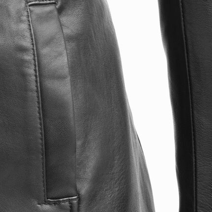 FM Women's 3/4 Length Lambskin Leather Fashion Trench Coat