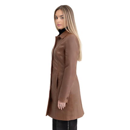 FM Women's Brown Lambskin Leather Trench Coat