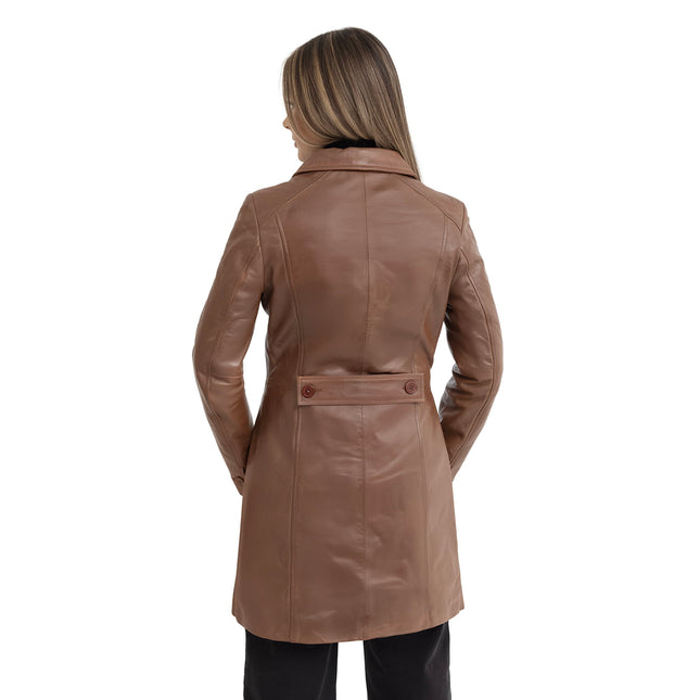 FM Women's Brown Lambskin Leather Trench Coat
