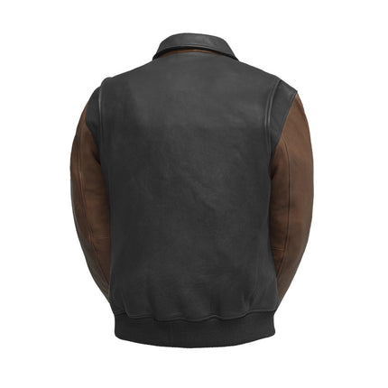 FM Men's Two Tone Moto Leather Bomber Jacket Black/Brown