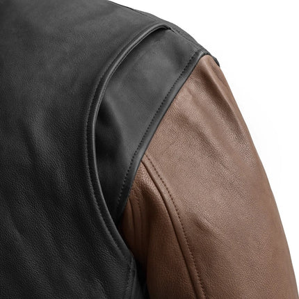 FM Men's Two Tone Moto Leather Bomber Jacket Black/Brown