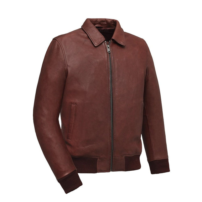 FM Men's Moto Leather Bomber Jacket Oxblood