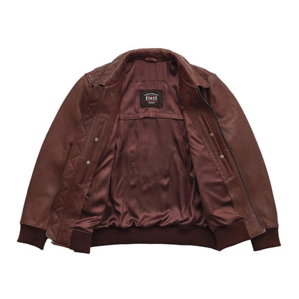 FM Men's Moto Leather Bomber Jacket Oxblood