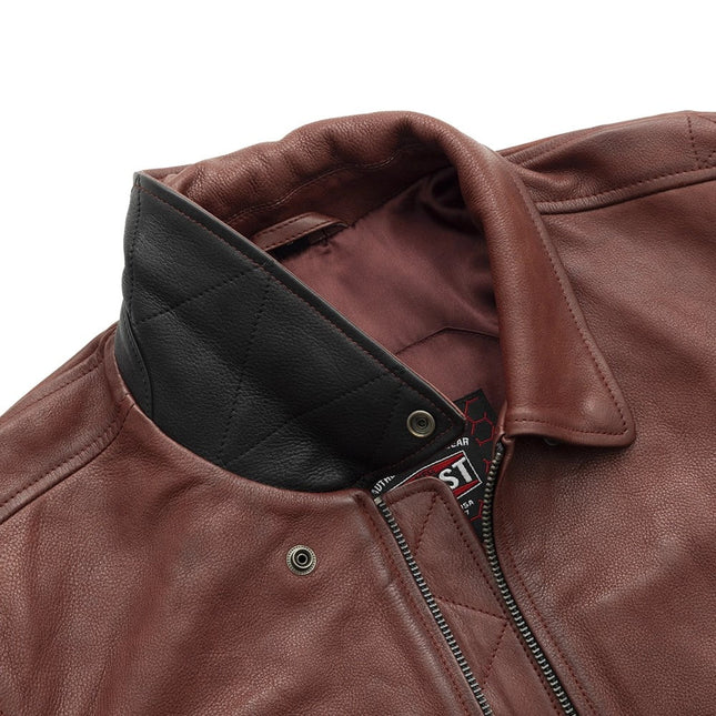 FM Men's Moto Leather Bomber Jacket Oxblood