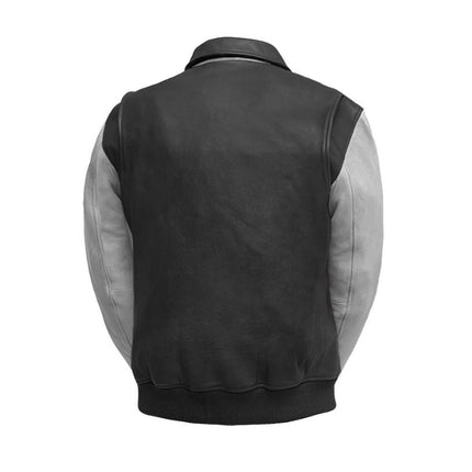 FM Men's Two Tone Moto Leather Bomber Jacket Black/White