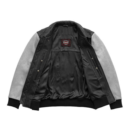 FM Men's Two Tone Moto Leather Bomber Jacket Black/White