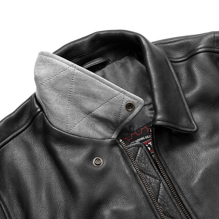 FM Men's Two Tone Moto Leather Bomber Jacket Black/White