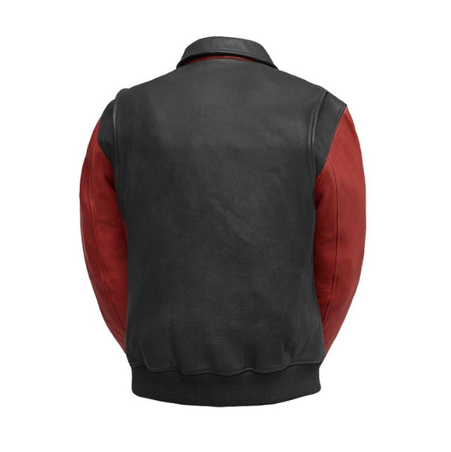 FM Men's Two Tone Moto Leather Bomber Jacket Black/Red