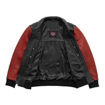 FM Men's Two Tone Moto Leather Bomber Jacket Black/Red
