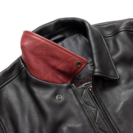 FM Men's Two Tone Moto Leather Bomber Jacket Black/Red
