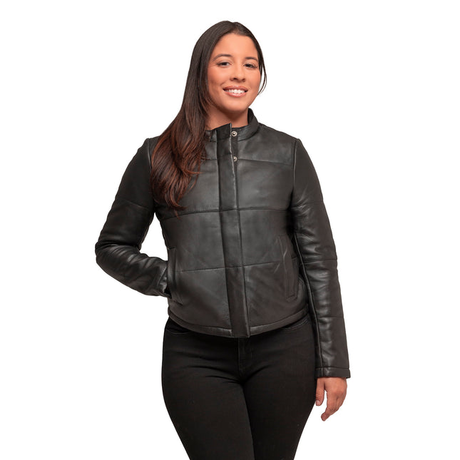 FM Black Quilted Leather Jacket Women