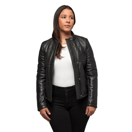 FM Black Quilted Leather Jacket Women
