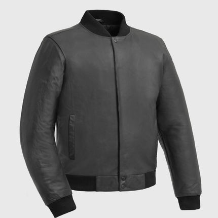 FM Men's Black Baseball Leather Bomber Jacket