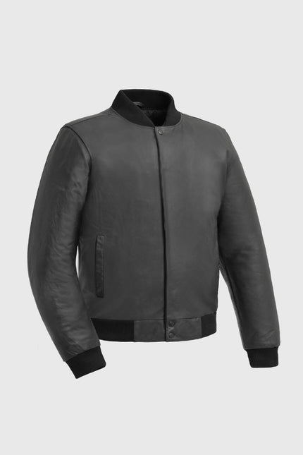 FM Men's Black Baseball Leather Bomber Jacket