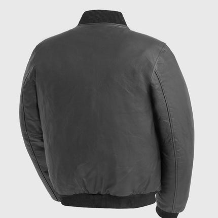 FM Men's Black Baseball Leather Bomber Jacket